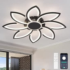 Living Room Lamp Ceiling Modern LED Dimmable, 80 cm Ceiling Light Living Room Large, 98 W, 8000 LM, Ceiling Light with Remote Control, Flower Shape Design, for Office, Bedroom, Black
