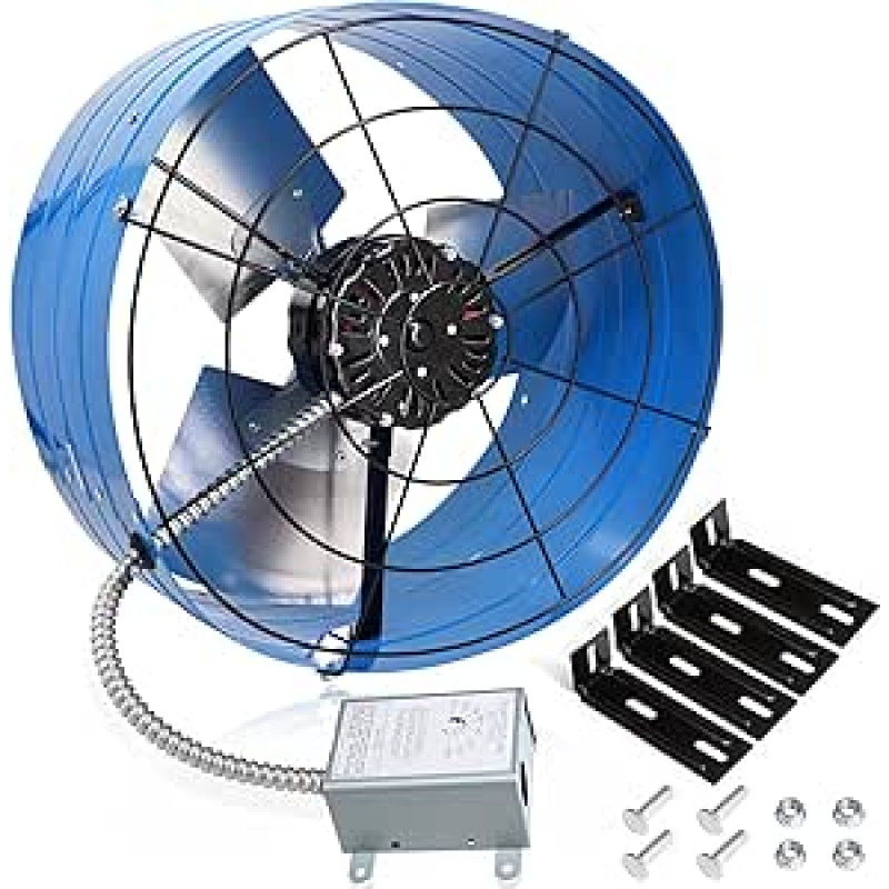 Criditpid 40,6 cm Giebelhalterung Vent Dachbodenventilator, Abluftventilator mit verstellbarem Thermostat für Giebel, Haus, Schuppen, Garage, tragbares Gebäude, 4A, 1050RPM, 1945CFM, Blau