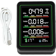 Innenraumluftüberwachungsgerät 5 in 1 Kohlendioxiddetektor mit LED-Anzeigen und wiederaufladbarem Akku (Schwarz)