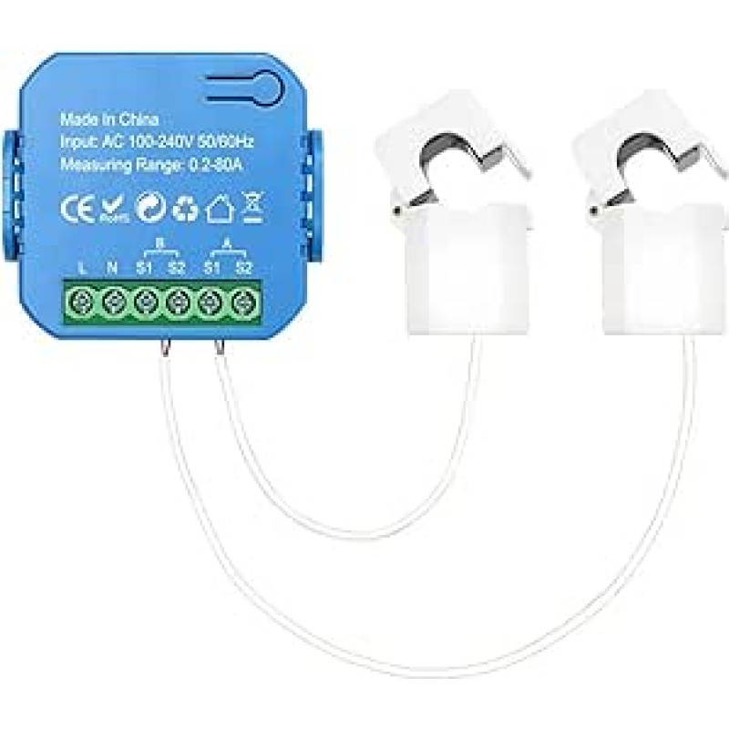 Saulės energijos tiekimo įrenginys Bidirektionaler Energiezähler, 2 kanalai, su 80-A-Klemme, App-Monitor, Solar-Export und Import, Strom, AC 100 V/240 V(2 kanalai-2CT)