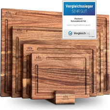 WALDLAND Premium medinių pjaustymo lentelių rinkinys iš 4 dalių (40 x 30, 33 x 24, 27 x 18, 21 x 15) I įskaitant lentelės stovą I medinė virtuvės lenta I pjaustymo lentelės rinkinys, pagamintas iš tvirtos akacijos medienos