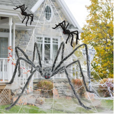 Helovino voras Didelis Helovino dekoratyvinis voras, 3 dideli 200 cm 50 cm 50 cm 50 cm baisūs vorai, Helovino dekoracijos Lauko baisūs Helovino vakarėliui, karnavalui (pilkai baltas)