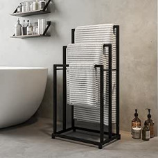 Towel Rail, Hand Towel Rack, Freestanding with 3 Towel Rails, Bathroom Towel Holder, Steel, Bathroom Towel Rail, Black