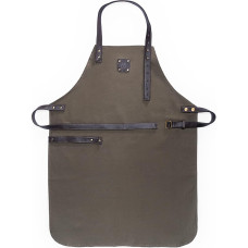 Angus Stoke Virėjo prijuostė iš drobės ir medvilnės, kepsninės prijuostė su odiniais dirželiais, virėjo prijuostė Dylan, tamsiai žalia