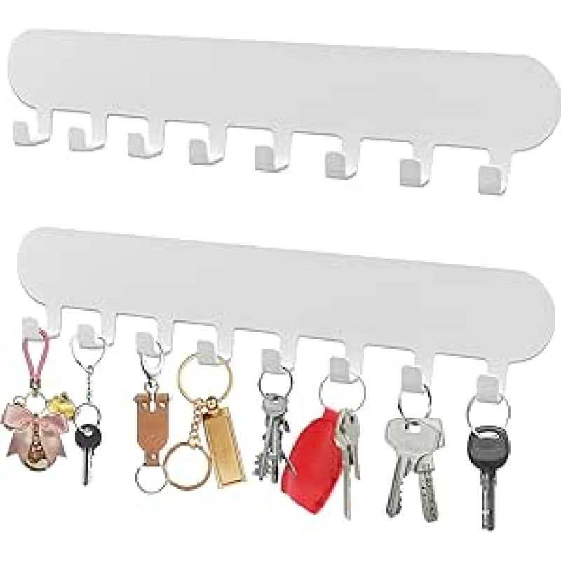 2 raktų laikiklių su 8 kabliukais rinkinys (baltas)