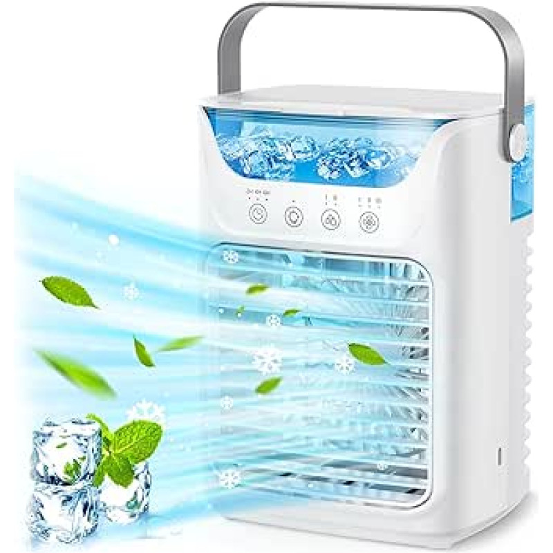 Mobilusis oro kondicionierius - 4-in-1 nešiojamasis oro kondicionierius, oro drėkintuvas ir stalinis ventiliatorius su 700 ml / 2 šalto rūko / 3 automatiniais laikmačiais / 7 spalvų naktine šviesa