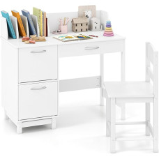 COSTWAY vaikų rašomojo stalo rinkinys su kėde, studentų rašomasis stalas su lentyna, atvira lentyna ir spintelė, jaunimo rašomasis stalas, vaikų rašomasis stalas piešimui, skaitymui (baltas)