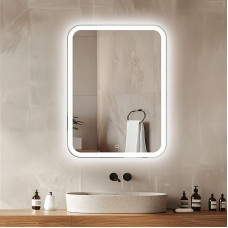 Venti 50 x 70 cm Bathroom Mirror with Lighting, LED Bathroom Mirror, Vertical Mirror, Illuminated Wall Mirror, Bathroom Mirror with Light, Bathroom Mirror with Touch Switch