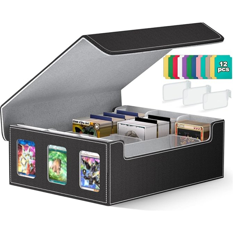 JUOIFIP Prekybos kortų laikymo dėžutė su 3 kamščiais, MTG kaladės dėžutė talpina 2400+ kortų TCG, MTG, Yugioh, Magic the Gathering Commander kortų, žaidimo kortų dėklas PU odos magnetinis uždarymas