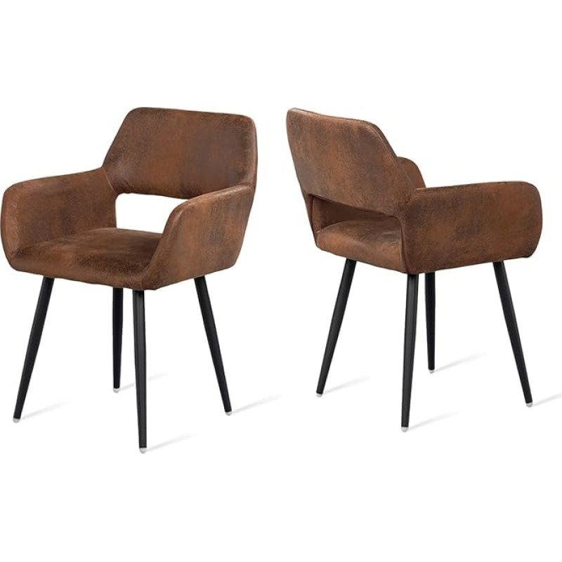 MEUBLE COSY Valgomojo kėdės, 2 komplektai, virtuvės kėdės, minkštos kėdės su porankiais, zomšinė sėdynė, svetainės kėdė, metalinės kojos, rudos spalvos, 56 x 56 x 78