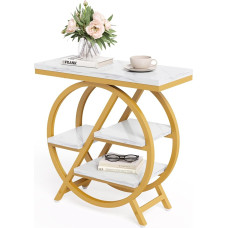 LITTLE TREE šoninis staliukas, 4 pakopų siauras dirbtinio marmuro šoninis staliukas su didele laikymo erdve, modernus naktinis staliukas ir staliukas svetainei, namų biurui, miegamajam, baltas ir auksinis