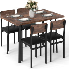 COSTWAY 5 dalių valgomojo komplektas su 4 kėdėmis, dirbtinės odos virtuvės stalas ir valgomojo kėdės, valgomojo komplektas 4 žmonėms, valgomojo komplektas virtuvei, valgomajam, vintažinis