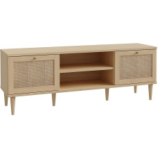 Forte Calasetta TV Cabinet 160, Boho Style Bed with Viennese Wicker, TV Table, Wood Composite, Elegancia Oak Wood Decor/Technorattan, 160 cm Wide x 58 cm High x 41 cm Deep