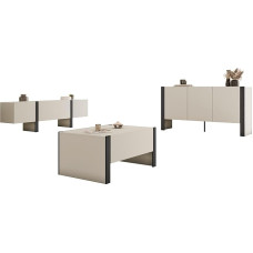 Mirjan24 Tamisa I svetainės kambario komplektas, sieninė panelė, svetainės spintelė, sieninė spintelė, amortizuota užrakto sistema, komplekte: televizoriaus lentyna, komoda, žurnalinis staliukas (kašmyras + juoda)