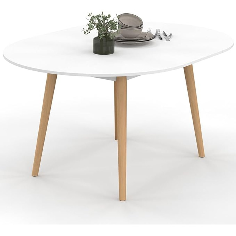IDMarket - Stalas a Manger Ronde Angela 6-8 Personnes White pied Bois 110-150 cm