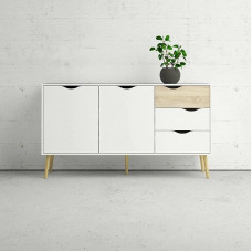 Dmora Sideboard with Two Doors and Three Drawers White and Oak Dimensions 147 x 81 x 39 cm
