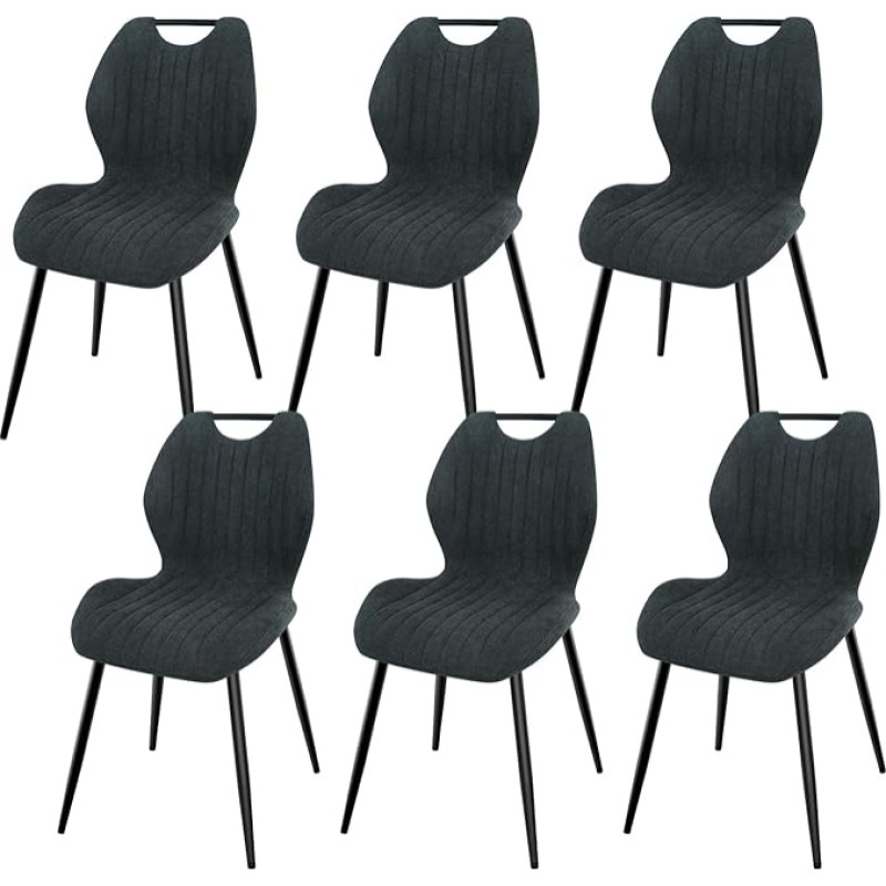 LEWE valgomojo kėdės, 6 kėdžių rinkinys, virtuvės kėdės, svetainės kėdės, minkštos kėdės su metalinėmis kojomis, kėdės su medžiaginiu atlošu, valgomojo kėdės, svetainės kėdės,