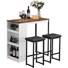 Panana 3-Piece Dining Table Set Kitchen Bar Table with Two Stools Storage Shelves Wood Counter Height Table Top with Sew Kerf Finish Dining Room Home