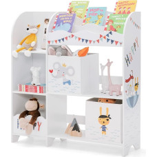 HOMASIS 3 aukštų vaikiška lentyna, laisvai pastatoma vaikiška žaislų lentyna, knygų lentyna, žaislų ir knygų laikymo vieta, žaislų organizatorius su 5 skyriais ir 2 laikymo dėžėmis (Animal Pirates)