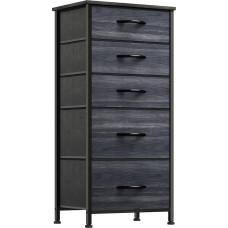 YITAHOME Komoda stalčių spintelė Sandėliavimo spintelė 5 stalčiai Audinys su rankenomis Sandėliavimo skrynia Juoda medžio grūdų