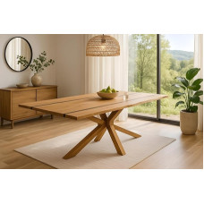 SAM Pedro Dining Table | 160 x 85 cm | Solid Acacia Wood | Colour: Natural | Resin/Epoxy Resin River in Black | Real Wane Edge | Spider Frame Wood Natural