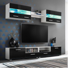 Wohnzimmermöbel-Set, TV-Wandeinheit, modernes Wohnzimmermöbel mit LED-Lichtern, Schwarz glänzend