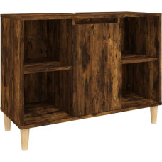 vidaXL Vonios spintelė su 5 skyriais, tualeto spintelė su medinėmis kojomis, vonios kambario spintelė, rūkyto ąžuolo medienos medžiaga