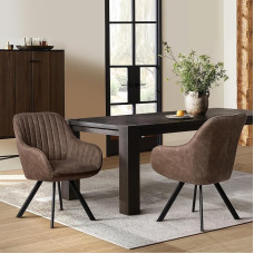 Valgomojo kėdė, 2 dalių rinkinys, virtuvės kėdė, minkšta kėdė, svetainės kėdė, fotelis su porankiais, pasukama kėdė, techninio audinio sėdynė, metalinės kojos, ruda spalva