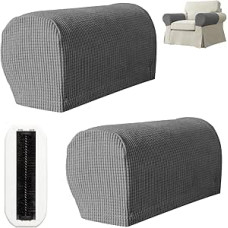 YDAKGUEY 3 dalių rinkinys iš 2 įtempiamų kėdės atramos užvalkalų, neslystanti baldų apsauga su 1 ritininiu lipniu šepetėliu, atramos užvalkalų rinkinys sofos kėdės sofai (šviesiai pilka)