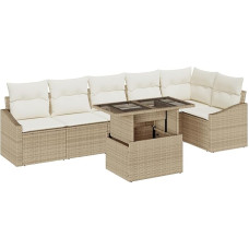 Rantry 7-teilige Garten Sofa Set mit Kissen Beige Poly Rattan Gartenlounge Model3349017