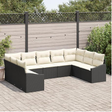 Rantry 9-teiliges Garten-Sofa Set mit Kissen Schwarz Poly Rattan Gartenlounge Modelis3346877