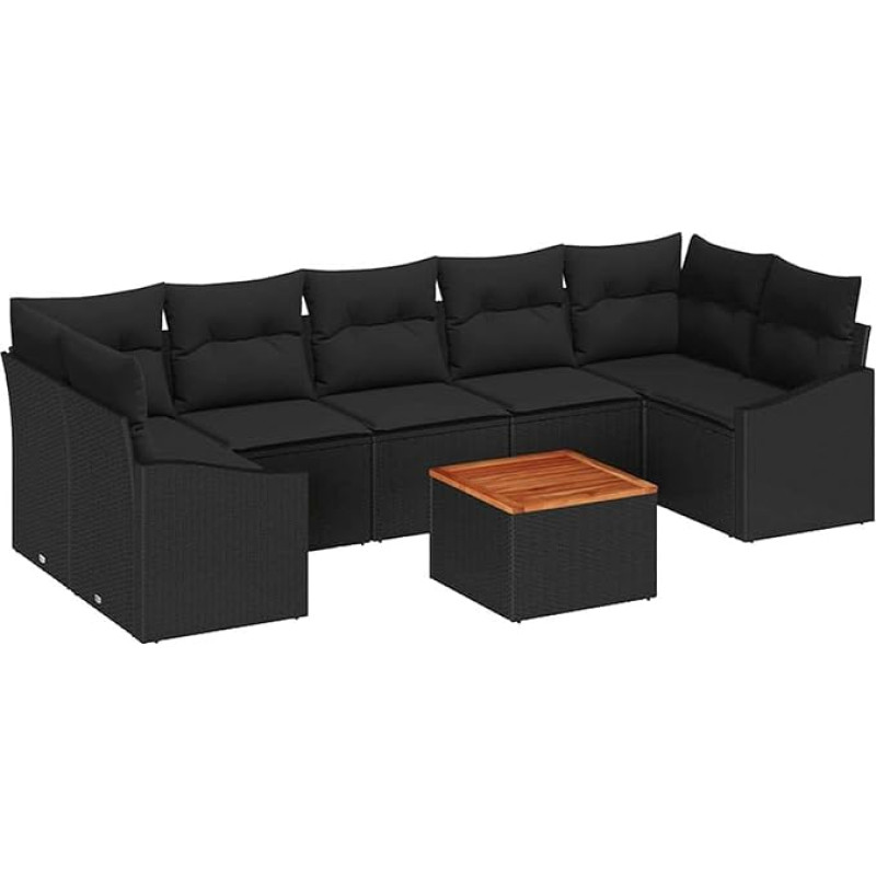 Rantry 8-teiliges Garten Sofa Set mit Kissen Schwarz Poly Rattan Akazie Gartenlounge Model3356469