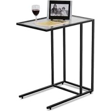 Tangkula Solid Glass Snack Table Heavy Duty Portable Living Room Bedroom Couch Sofa Side Table Laptop Desk Couch Stand C Table