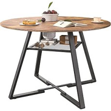 TIMORWTF Esstisch, rund, 120 cm, Küchentisch für 4 bis 6 Personen, Oberfläche aus Holz und Basis aus Metall, für Küche und Wohnzimmer, Braun und Schwarz