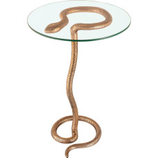 Riess Ambiente Wildlife Snake Round Side Table 65 cm Copper Antique Metal Glass Sculpture Rankų darbo kavos staliukas Sofos staliukas Telefono staliukas Naktinis staliukas Stiklo staliukas