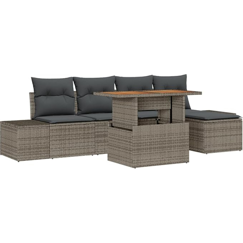 Rantry 6-teiliges Garten Sofa Set mit Kissen Grau Poly Rattan Gartenlounge Modelis3358687