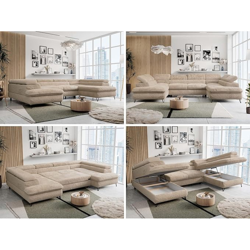 MKS MEBLE MKS MEBLE Sofa U formos juoda, gyvenamasis kraštovaizdis U formos, sofa su miego funkcija ir lovos dėže, sofa-lova su lovos dėže, sofa su reguliuojamais galvos atlošais - 