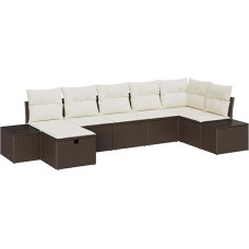 Rantry 7-teiliges Garten Sofa Set mit Kissen Braun Poly Rattan Gartenlounge Modelis3359397