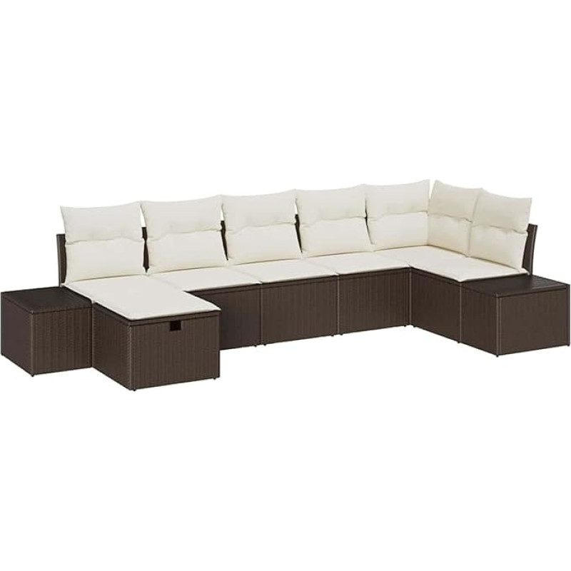 Rantry 7-teiliges Garten Sofa Set mit Kissen Braun Poly Rattan Gartenlounge Modelis3359397