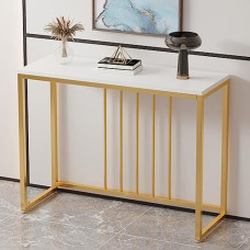 Schmale Konsolentische für Flur und Eingangsbereich, Ablage, Marmor-Spiegel-Display, moderner Eingangstisch, moderner Konsolentisch mit Holzplatte und Metallgestell, schmaler Eingangstisch f