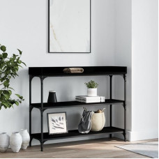 Moderner Konsolentisch mit Metallrahmen und mehrschichtigen Holzregalen, industrielles Design für Eingang, Wohnzimmer, Flur, Schwarz, 100 x 30 x 80 cm, großer Platz