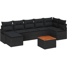 8-teiliges Garten-Sofa-Set mit Kissen Schwarz Poly-Rattan Akazie, 2-Sitzer Garten-Sofa mit Kissen Schwarz Poly-Rattan Gartenlounge Model3347737