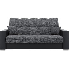 LIKMA Evita išskleidžiama 3 vietų sofa, juoda + juoda, dirbtinė oda, 220 x 91 x 85 cm, miego funkcija, patalynės dėžė, 2 pagalvėlės, sofa su lovos funkcija, dygsniuotos sofos-lovos sofos komplektas