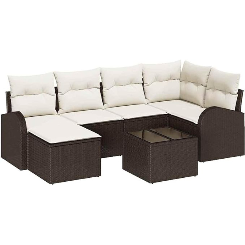 6-teiliges Garten Sofa Set mit Kissen Grau Poly Rattan, 2-Sitzer Garten Sofa mit Stauraum und Kissen Braun Poly Rattan Gartenlounge Modelis3354787