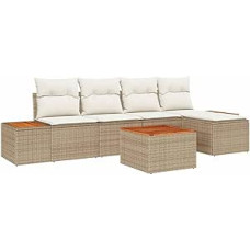 6-teiliges Garten Sofa Set mit Kissen Beige Poly Rattan Akazie Gartenlounge Model3356741