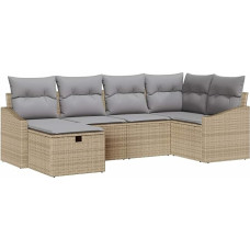 6-teiliges Garten-Sofa-Set mit Kissen Beiges Poly-Rattan Gartenlounge Modelis3360611