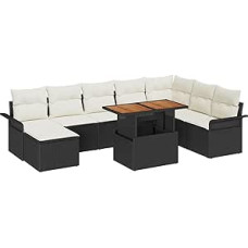 9-teiliges Garten Sofa Set mit Kissen Schwarz Poly Rattan, 2-Sitzer Garten Sofa mit Stauraum & Kissen Schwarz Poly Rattan Gartenlounge Modelis3358105