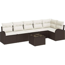 6-teiliges Garten Sofa Set mit Kissen graues Poly-Rattan, 2-Sitzer Garten Sofa mit Stauraum & Kissen braunes Poly-Rattan Gartenlounge Modelis3354737
