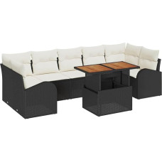 8-teiliges Garten Sofa Set mit Kissen Schwarz Poly Rattan, 2-Sitzer Garten Sofa mit Stauraum & Kissen Schwarz Poly Rattan Gartenlounge Modelis3358287
