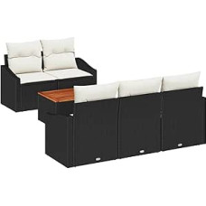 6-teiliges Garten Sofa Set mit Kissen Schwarz Poly Rattan Akazie Gartenlounge Model3347768